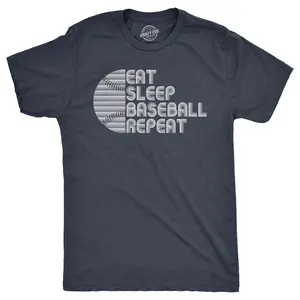 Mens Funny T Shirts Eat Sleep Baseball Repeat Sarcastic Graphic Novelty Tee for Men Mens Funny T Shirts Cool Vintage Fashion T-Shirt Gift Classic Menswear Funny Baseball Short Sleeve Novelty Tees for Guys Navy - Eat