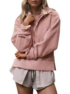 FISOEW Womens Fuzzy Fleece Crop Jackets Quarter Zip Long Sleeve Pullover Sherpa Sweatshirt with Pockets Chic Casual puffer jacket winter outfits women leather winter coats women trench zip jacket Cropped Polyester fur coats for women leather jacket women
