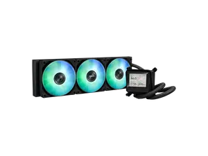 ASUS MAX Gaming LC 360 ARGB LCD all-in-one CPU liquid cooler with advanced cooling performance, vivid 2.4" IPS screen, pre-installed ARGB fans, and Aura lighting