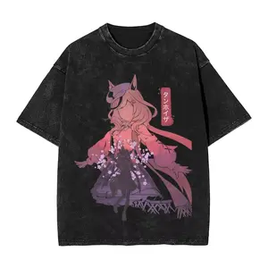 Washed T Shirt Haru Urara Uma Musume Anime T-Shirts High Street Streetwear Cotton Summer Tops Tee Shirt for Men Women 3