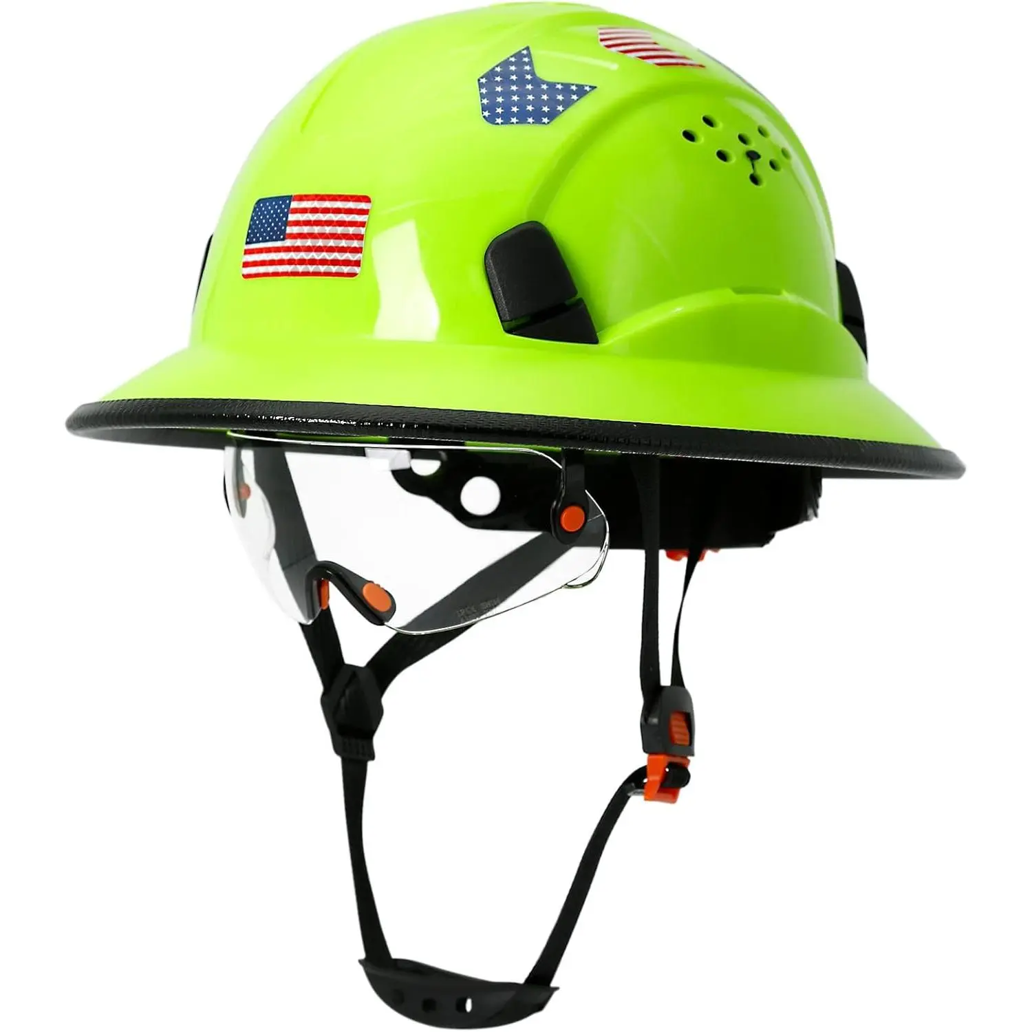 Full Brim Hard Hats Construction OSHA Approved with Clear Visor - Cascos De Construccion Vented Hard Hat with Chin Strap ANSI Z89.1 Adjustable Cool Vent Work Safety Helmet for Men Women, Construction Gear