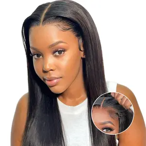 Bling Hair Ready To Go Glueless Wig Human Hair Straight 6x4 Pre-Cut Lace Closure Wigs Pre-Plucked No Glue Ready To Wear Wigs For Women 150% Density Natural Black Color