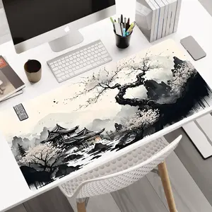 Japanese Ink Cherry Blossom Temple Mouse Pad | Traditional Landscape Desk Mat | Oversized Non-Slip for Gamers & Art Lovers | Serene Oriental Aesthetic | Perfect for Gaming Setup & Desk Decor | Desk Accessories#FYP #JapaneseInkArt #CherryBlossom #GamingMat
