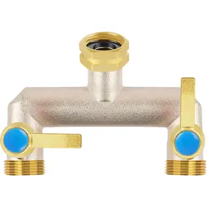 Upgraded Brass Garden Hose Splitter, 3/4" Heavy Duty 2-Way Hose Splitter with Extension Handles, Outdoor Faucet Spigot Splitter with Individual On/Off Valves