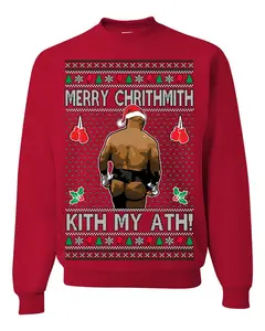 Merry Chrithmith Kith My Ath, Mike Tyson Butt Viral Kiss My Ass Boxing Fight Meme, Men Women Funny Ugly Christmas Sweater Ugly Christmas