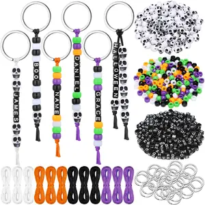 DIY Keychain Making Kit, 556pcs Beads Set for Halloween Crafts, Adjustable Letter Bead String, Perfect Gift for Mom, Backpack Accessories