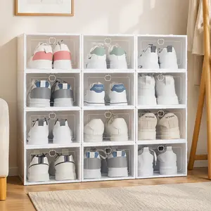 Transparent Plastic Shoe Box Set, 12 Pcs Foldable Dust-Proof Shoe Rack, Space-Saving Multi-Layer Adjustable Shoe Cabinet, Home & Dorm Organizer