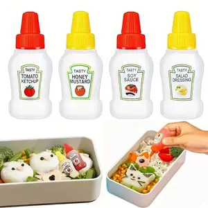 4-Piece Mini Tomato Sauce Bottles, 25ML Seasoning Squeeze Bottles, Durable, Portable & Plastic Containers, Ideal for Adults, Office & Salad Use, Kitchen Gadgets