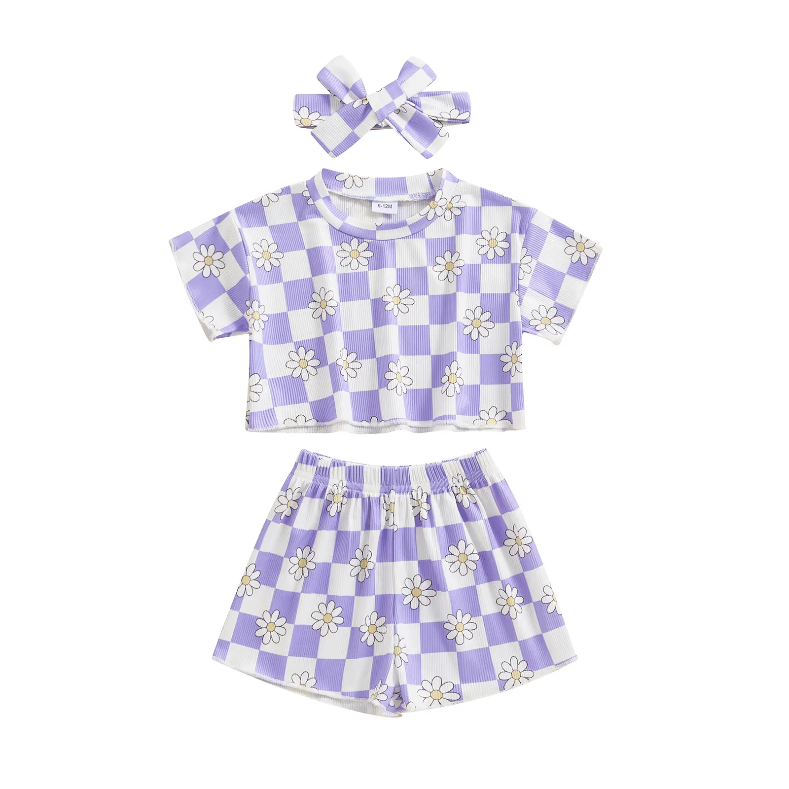 Canrulo Toddler Baby Girl Outfit Newborn Girl Summer Clothes Short Sleeve T Shirt Floral Checkerboard Top Elastic Waist Shorts Set