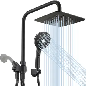 Ryamen Dual Shower Head Combo, 8'' High Pressure Rain/Rainfall Shower Head,5 Settings Adjustable Handheld Showers,with 15" Height Adjustable Slide Bar,Holder/Hose, Angle Adjustable, high pressure showerhead，tiktok shop showerhead