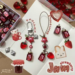 [NEW] Strawberry Jam Bottle Charm Phone Strap & Keychain | Cute Handmade Accessory