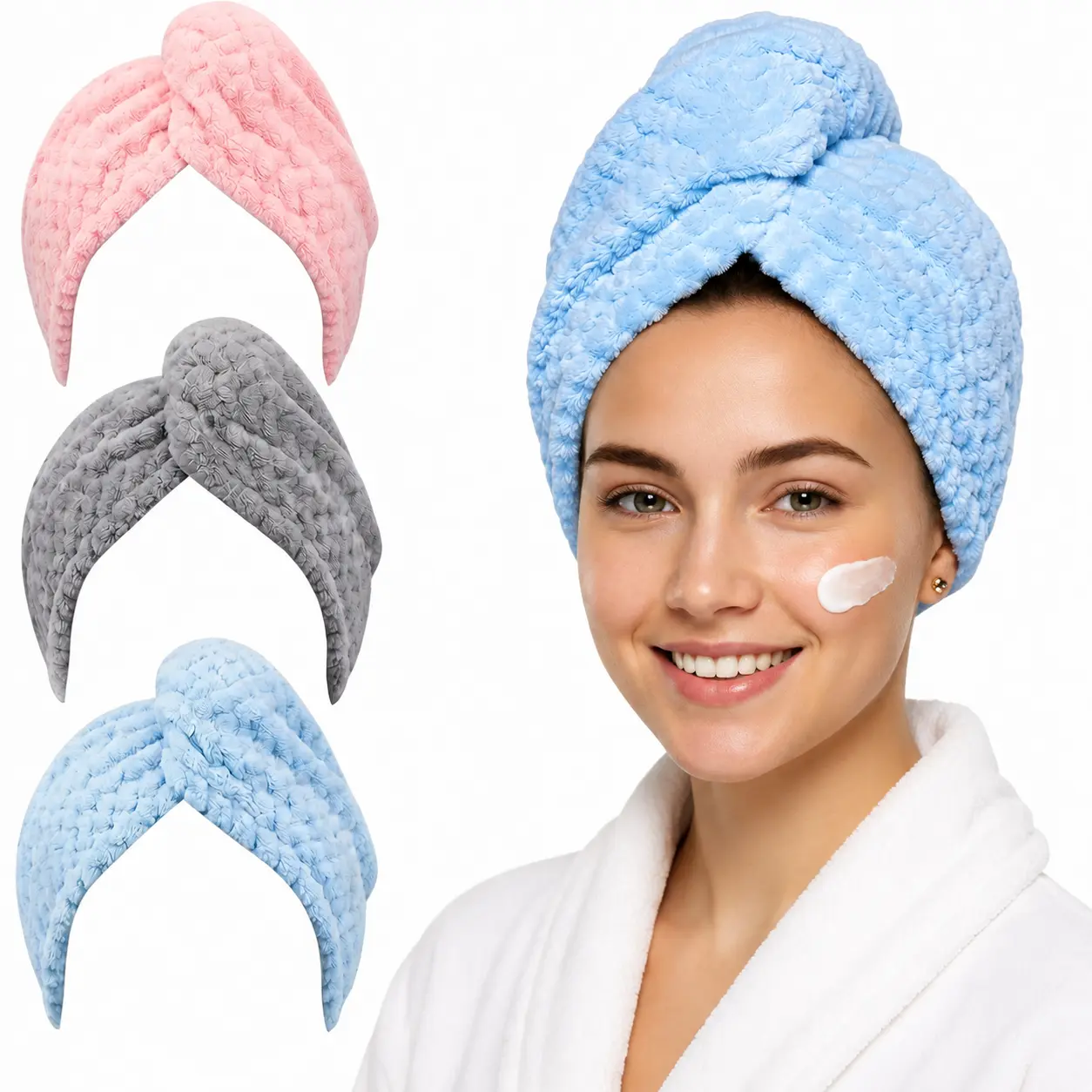 Microfiber Hair Towel Wrap, Fast Drying Hair Towel for Women, Thick Soft Lightweight Quick Dry Hair Turban, Super Absorbent Hair Wrap for Shower & Bath