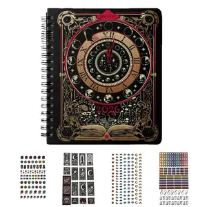 Waiting for the Night 2026 Weekly Planner,Compass men's notebook diary,100 page GSM 200 page line style diary,A5 hardcover diary,spiral notebook,daily writing function for travel office,comes with a 4-sticker gift,Spiral Bound Planner,8.3x5.9 inch