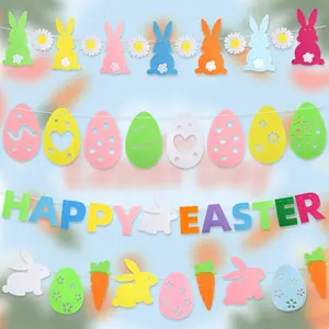 Easter Party Decoration Set, Colorful Felt Decor Cards, Cute Cartoon Rabbit Egg Shape, Holiday Gift, Easter Theme Props, DIY Accessories