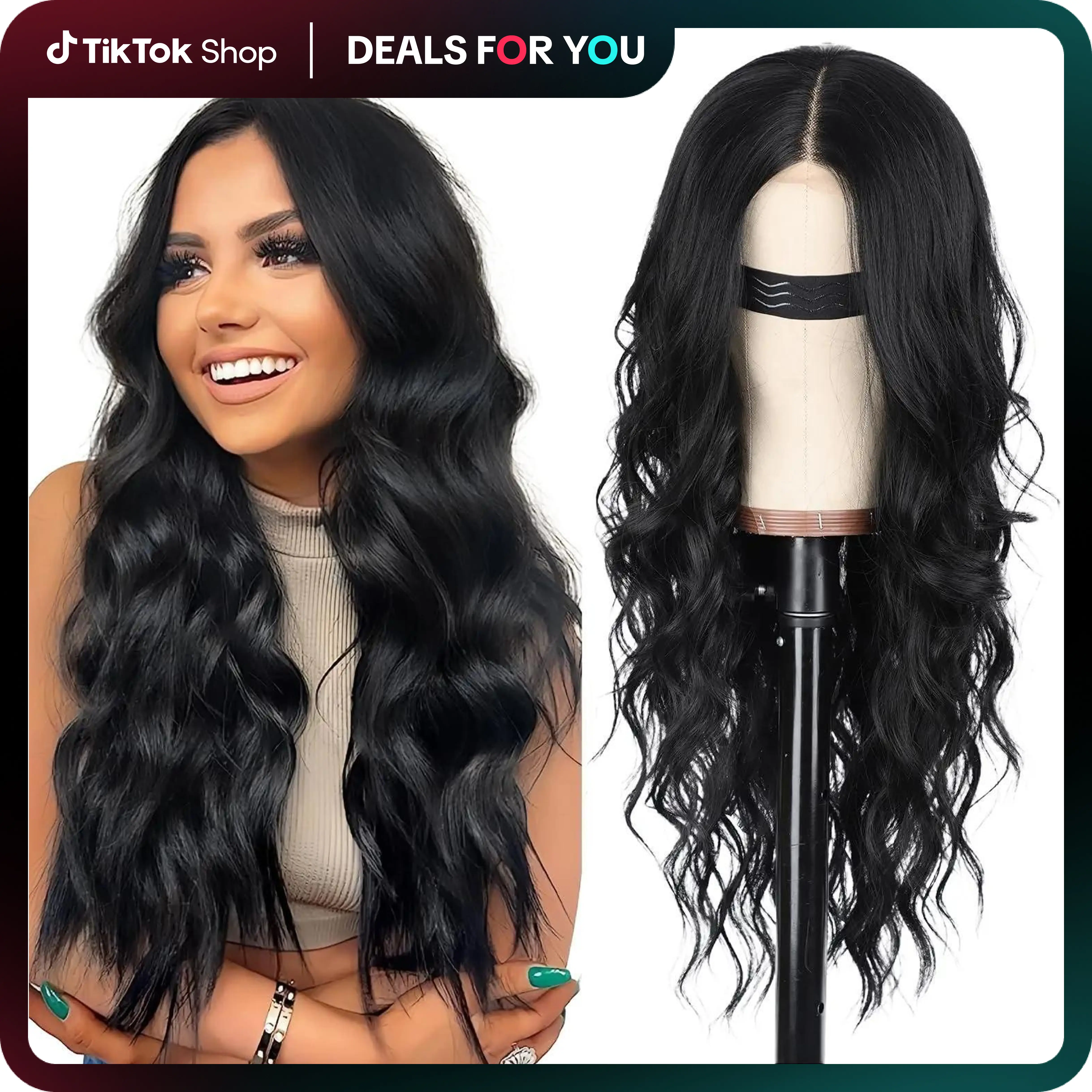 AISI HAIR FallFreshness Long Wavy Lace Hairline Wig for Women 26 Inch Middle Part Synthetic Heat Resistant Wig for Daily Party