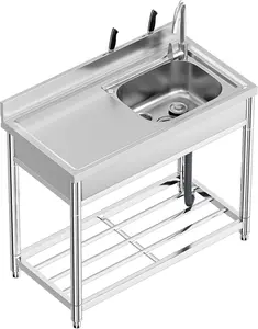 Garvee 32"x20"x40" Stainless Steel Utility Sink with Single Bowl, Freestanding Design, Hot & Cold Water Faucet for Commercial Kitchen, Laundry, Bathroom, Garage, and Garden Use