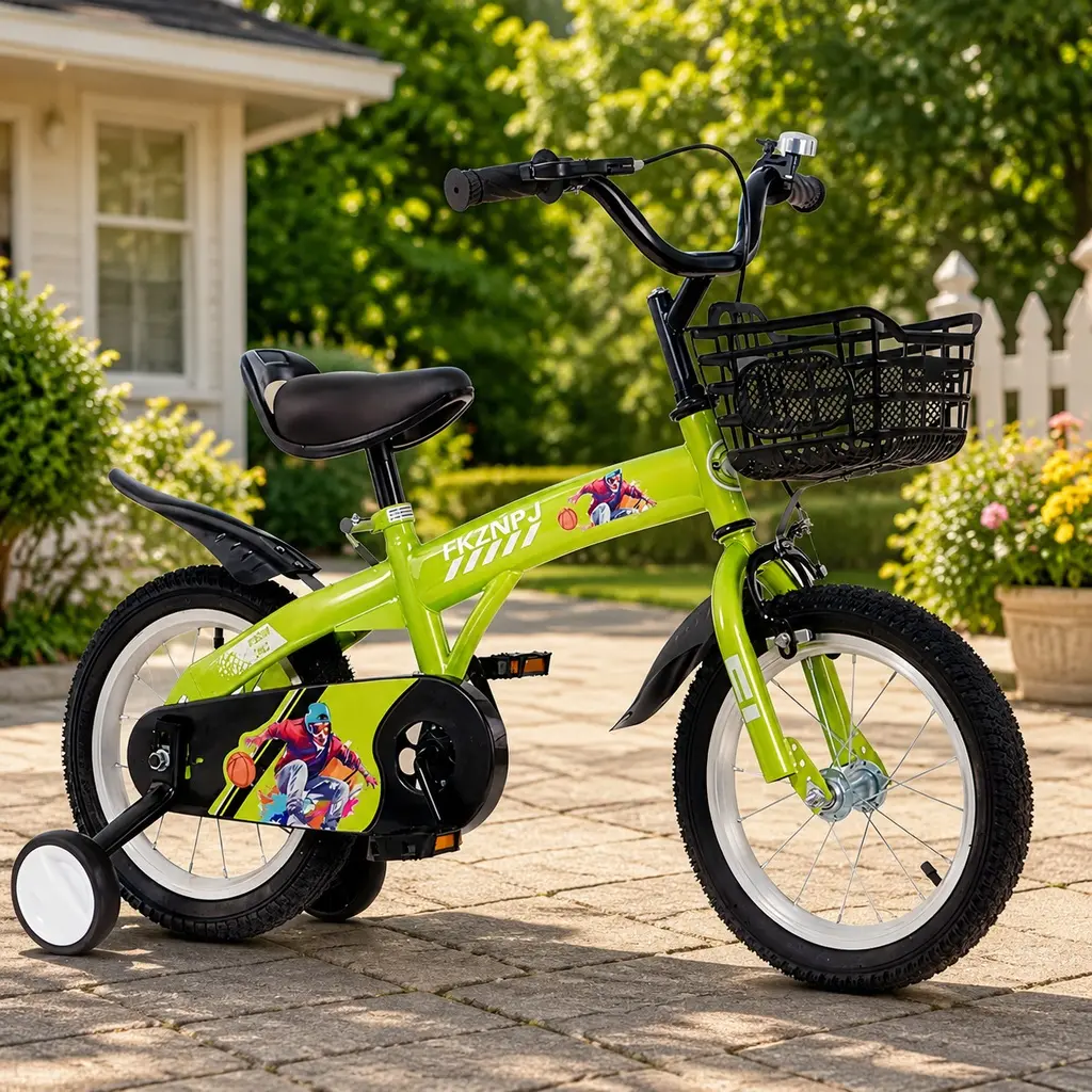 18 Inch Kids Bike with Training Wheels, Adjustable Seat & Handlebar, Durable Steel Frame, Coaster & V Brakes, for Boys Girls Ages 5-10 Years, 45-57 Inch Height, Green Iron Plastic Outdoor Bicycle for Park Neighborhood Riding, Green Color Options