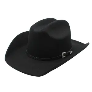 OIDEA Western Cowboy Hat for Women Men Wide Brim Fedora with Belt Buckle Unisex Felt Ranch Hat for Outdoor Camping