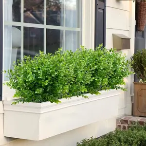 Summer Flower 8 Pack Artificial Boxwood Stems for Outdoors Unfading in The Sun Plastic Faux Plants Fake Foliage Shrubs Greenery for Garden Office Patio Wedding Farmhouse Indoor Decoration (Green) - Home Improvement.