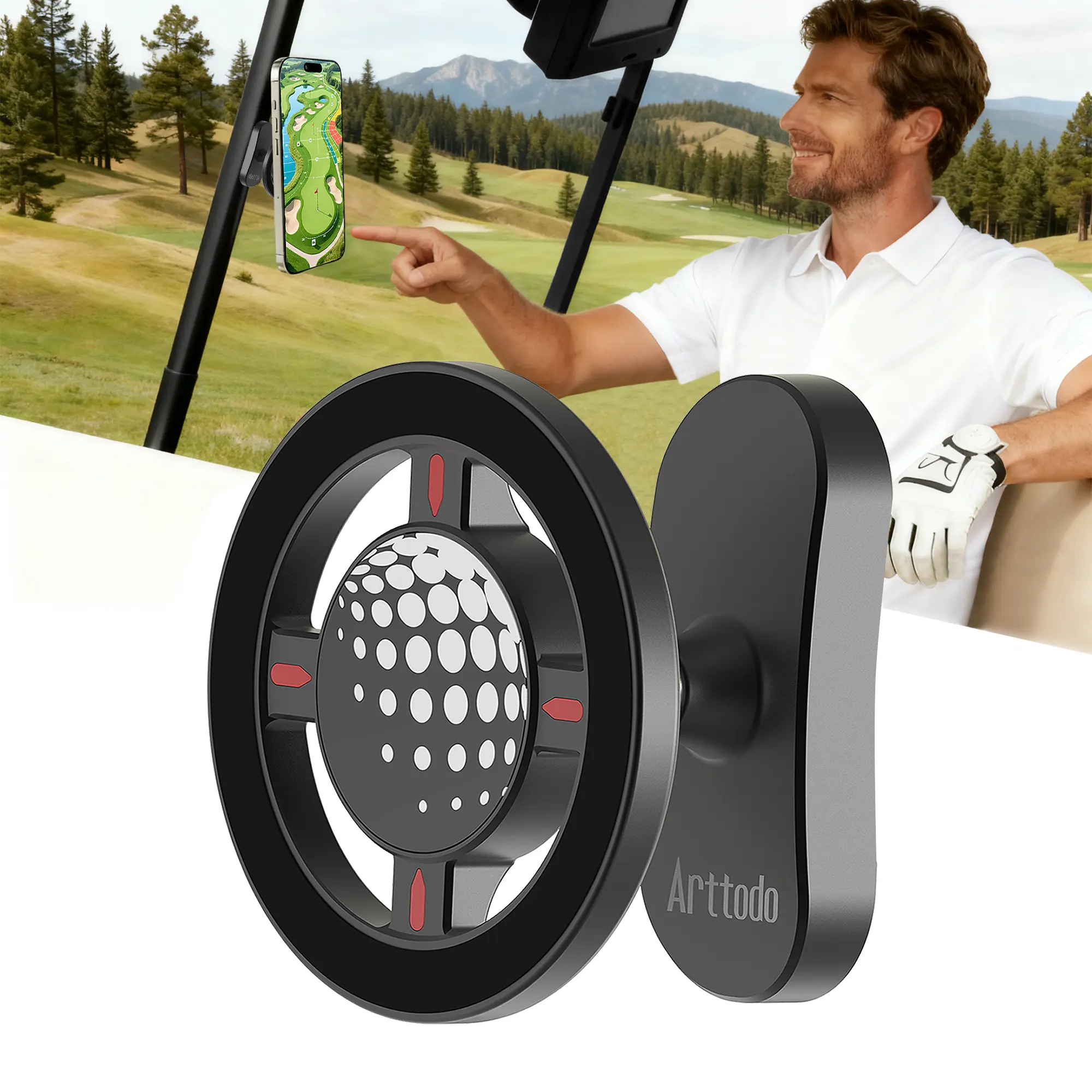 Arttodo Magnetic Golf Cart Phone Holder, Compatible with MagSafe iPhone 16 15 14 13 12 Series, Fit for EZGO, Club Car, Golf Accessories for Men Women