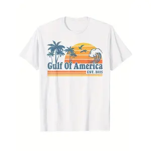 NEW[100% Cotton] Men'S Vintage American Bay Area Est. 2025 Beach Graphic T-Shirt - 100% Cotton, Crew Neck, Short Sleeves, Casual Summer Tee, Palm Trees And Sun Design Golf Gift T-Shirt For Men And Women