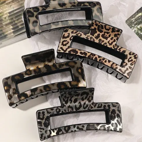 4pcs Leopard Print Hair Claw Clips, Claw Clip Pack, Glossy Minimalist Hair Clip Set Fashion Hair Accessories for Daily Casual Wear, Square Shape Hair Clip Set for All Seasons