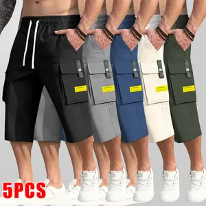 5 pcs men’s solid-color cargo shorts, lightweight stylish shorts with flap pockets; available in multiple colors; four-way stretch fabric with stretch; men’s outdoor work shorts; sports casual shorts, Father’s Day gift idea