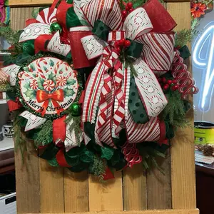 Merry Christmas Peppermint Wreath with Candy Cane Stripes Jolly Ribbons and Handmade Festive Cheer for Your Front Door Decor
