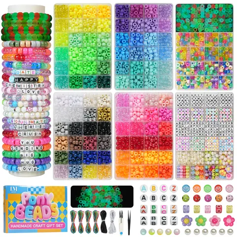 6-Box Pony Bead Bracelet Making Kit, 4400Pcs All-Inclusive Jewelry Supplies with Elastic Cords, DIY Friendship Bracelet Crafts, Perfect Tween Girl Gifts