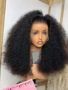 26-inch soft black curly lace front wig with 180 density, pre-combed baby hair, suitable for daily use by women