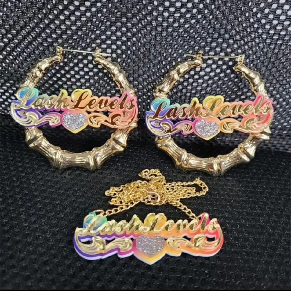Custom Bamboo Rainbow Set with Decorative Earrings & Chain