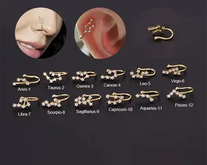 18K Gold Plated No Piercing Zodiac Nose Cuff & Ear Cuff, Astrology Jewelry, Horoscope Jewelry, Zodiac Birthday Gift