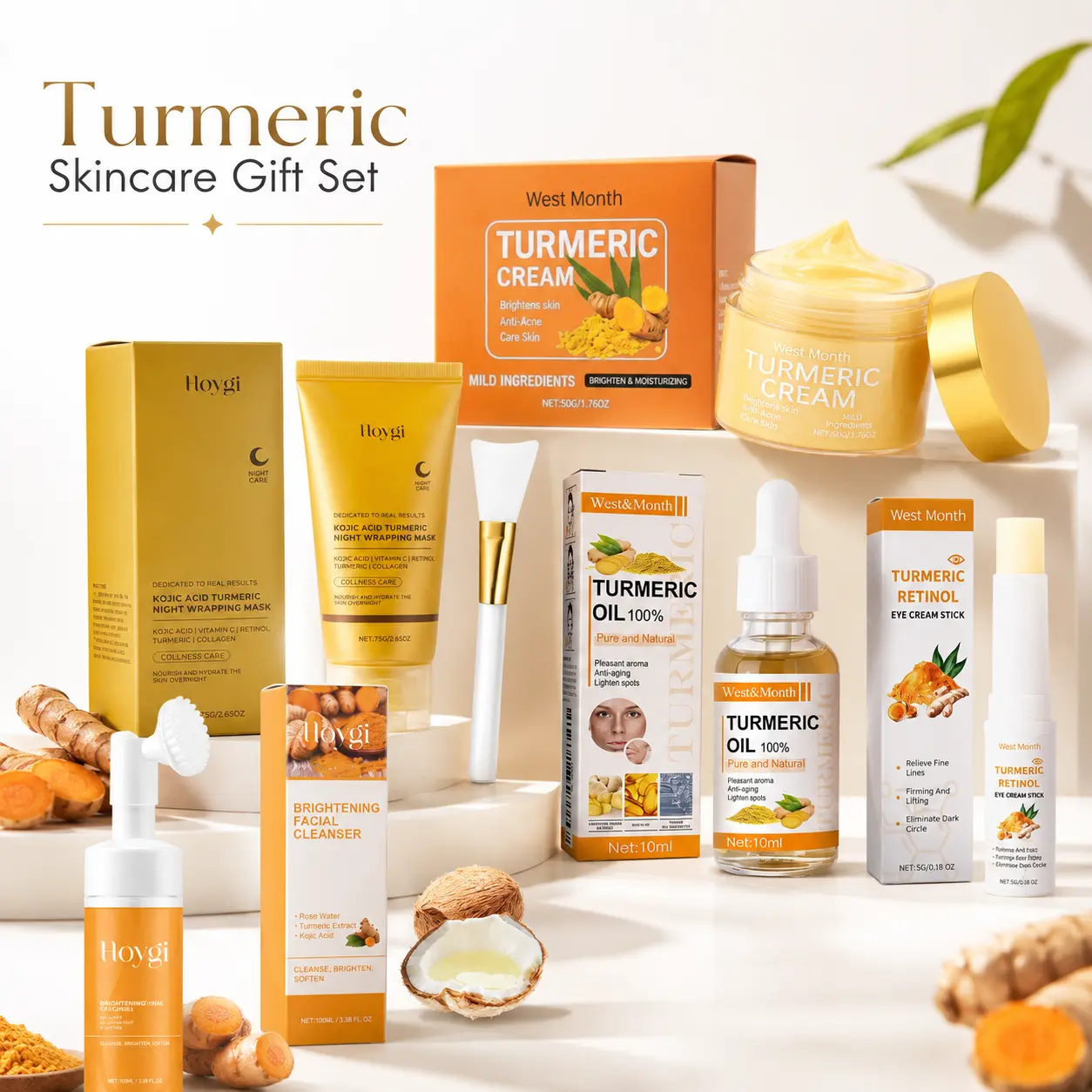 Turmeric and Retinol Skincare Set Radiant Brightening Facial Routine with Cleanser Serum and Moisturizer for Glowing Even Skin Tone and Smoother Looking Skin