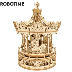 Robotime 3D Wooden Puzzle 336pcs Rotatable DIY Romantic Carousel Game Gift AMK62 Romantic Carousel