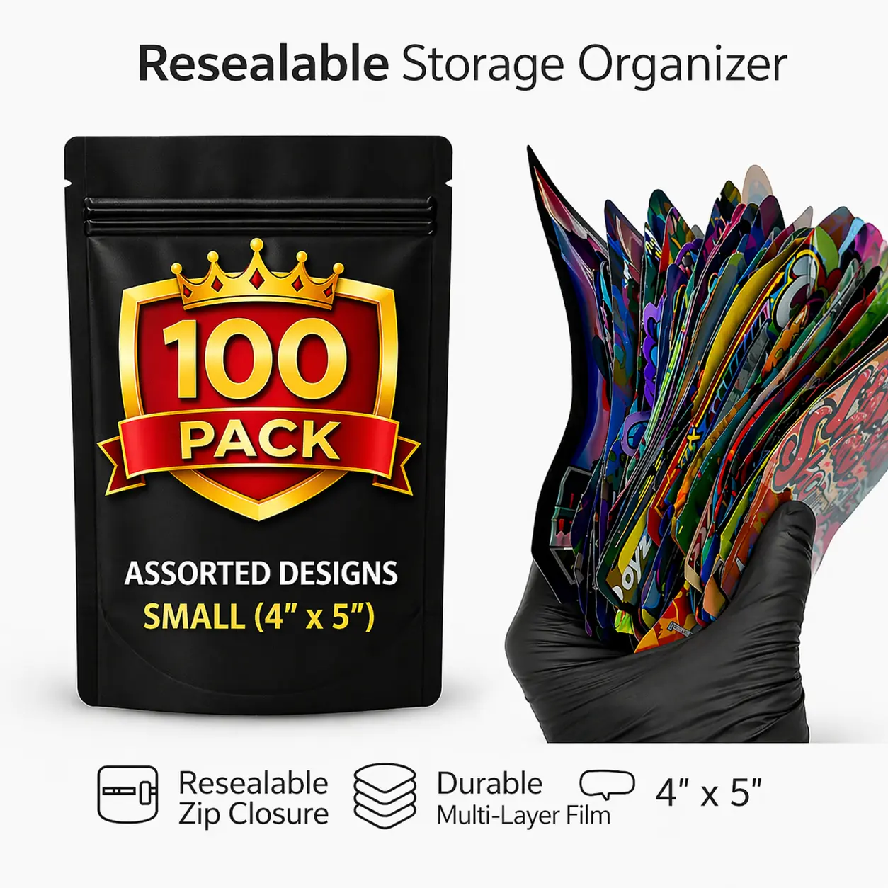 100 Pack Small 4in x 5in Organizer Zip Pouches Assorted Designs 100 Pack Small 4in x 5in Organizer Zip Pouches Assorted Designs