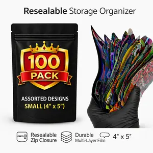 100 Pack Small 4" x 5" Organizer Zip Pouches Assorted Designs