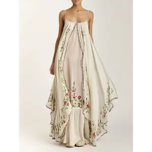 1pc Women's Floral Print Sleeveless Maxi Dress - Casual Polyester Spaghetti Strap Loose Fit Asymmetrical Hem Long Dress, Machine Washable All-Season Versatile for Beach, Picnic, Office & Party, Picnic Clothing, Lightweight Fashion Fabric Womenswear