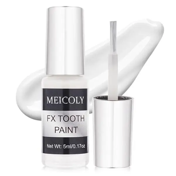 MEICOLY Cosmetic Tooth Paint,White Teeth Makeup,Professional Teeth Covering,Temporary Teeth Paint for Cosplay,Stage Performance,SFX Makeup,Dry Fast,Safe for Mouth,Long Lasting
