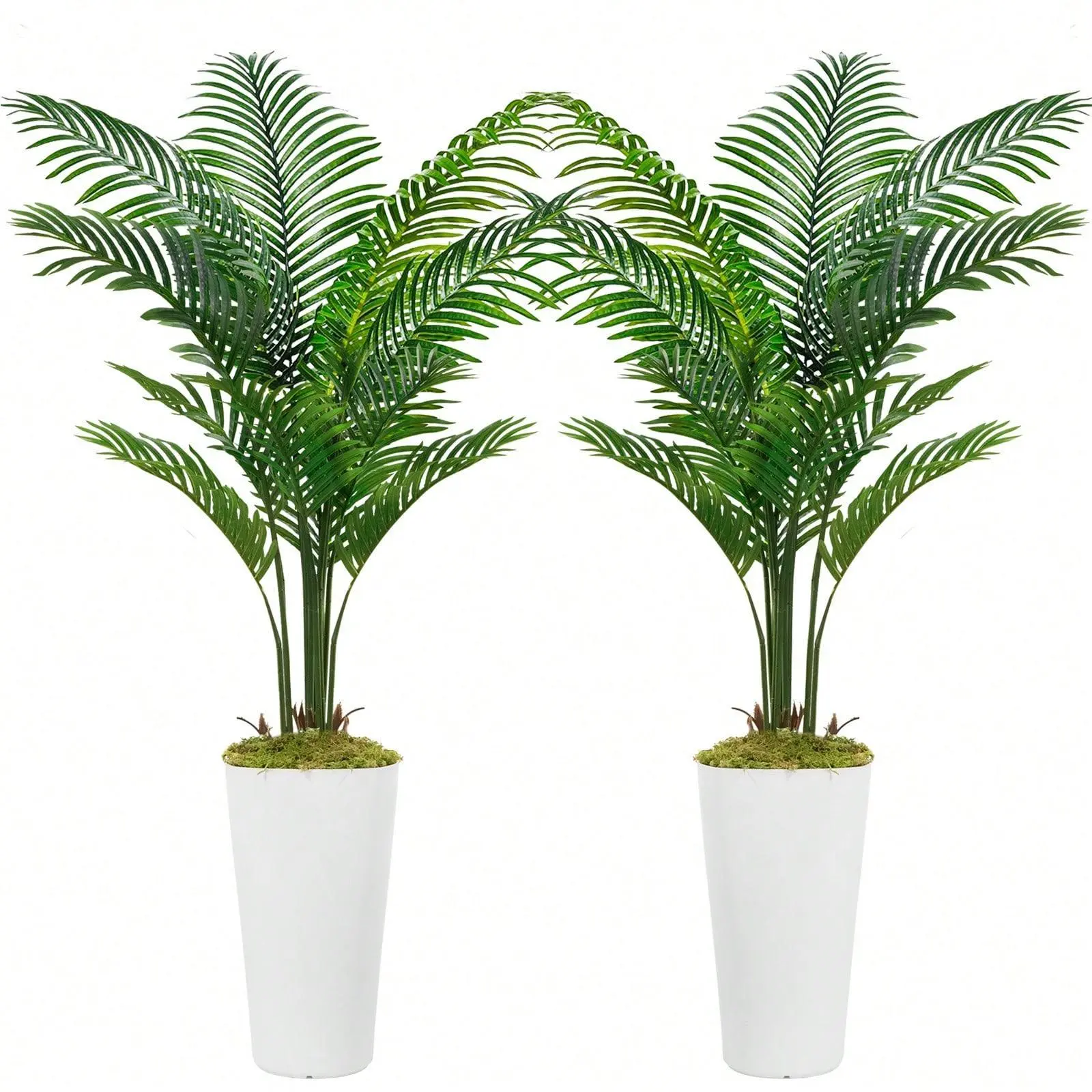 2Packs Artificial Palm Tree 5FT - Fake Tree With White Tall Planter - Paradise Palm Tree Faux Tropical Areca Floor Plant In Pot - Artificial Silk Plant For Home Office Living Room Halloween Christmas Decor Indoor Outdoor Yard Decorative Fruit