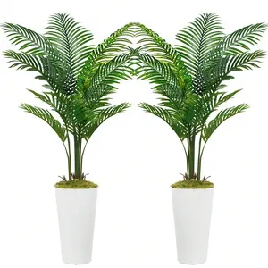 2Packs Artificial Palm Tree 5FT - Fake Tree With White Tall Planter - Paradise Palm Tree Faux Tropical Areca Floor Plant In Pot - Artificial Silk Plant For Home Office Living Room Halloween Christmas Decor Indoor Outdoor Yard Decorative Fruit
