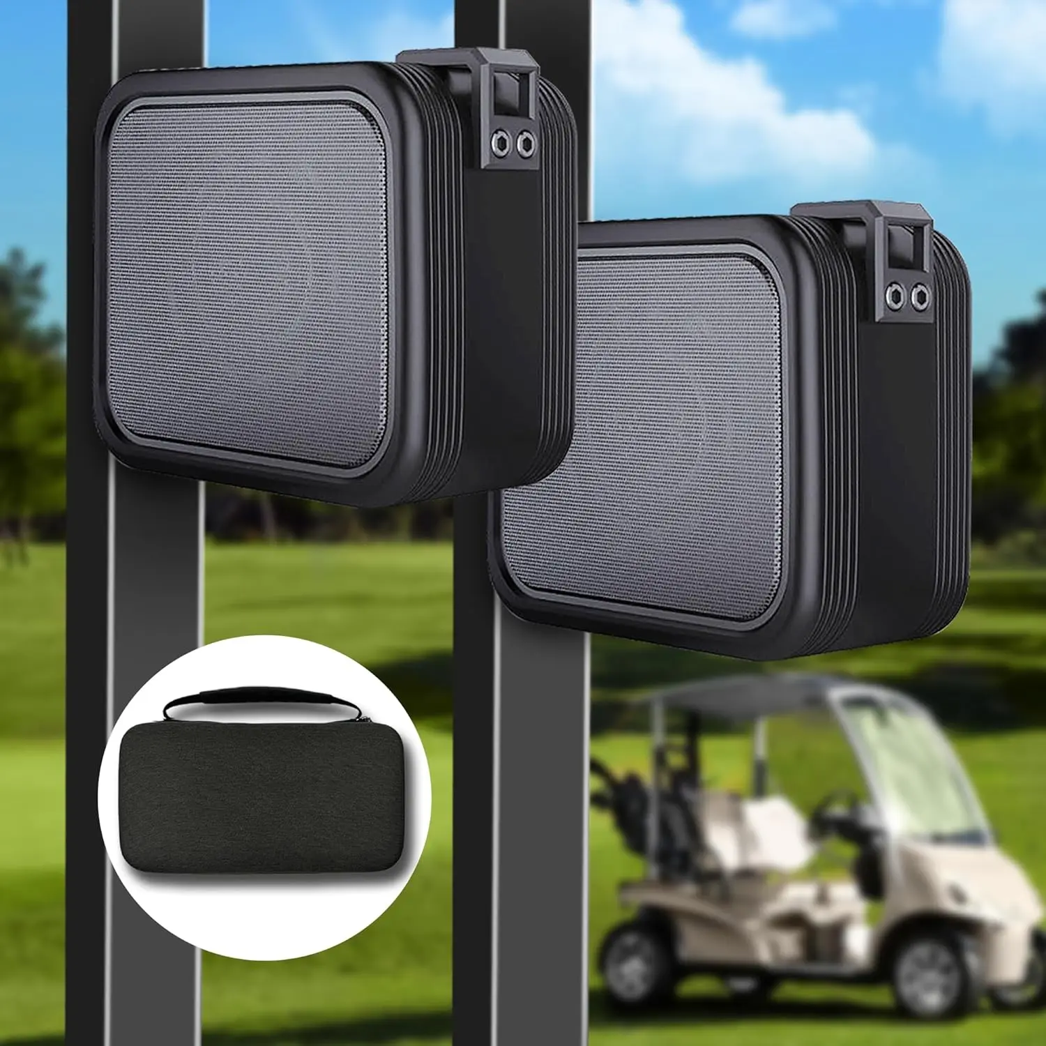 2-Pack Golf Cart Speakers with Storage Case, IPX7  Golf Speaker 15H Playtime, 20W Stereo Sound   Speaker for Golf Cart, Golf Gifts for Men
