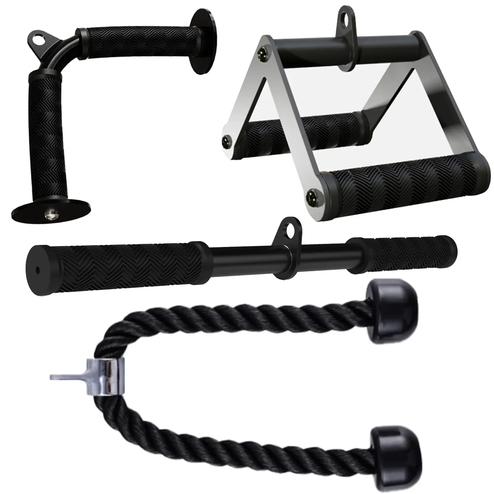 Fitarc 4-Piece Gym Accessories, Matte Black Stainless Steel Cable Attachment Set with Non-Slip Grips for Home Workout & Upper Body Training, Exercise Equipment, Fitness Equipment, Training Equipment