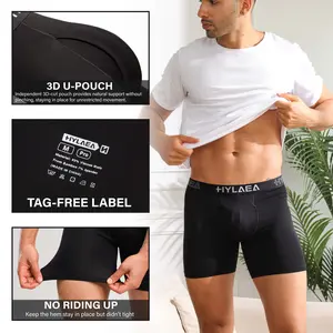 HYLAEA Bamboo Fiber Boxer Briefs – Mens Long-Leg, Anti-Chafing, Quick-Dry, Breathable, All-Day Comfort 🩲