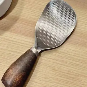Standing Rice Spoon, Stainless Steel Wooden Handle Rice Scoop, Food Grade High Temperature Resistant Non-Stick Rice Serving Spoon