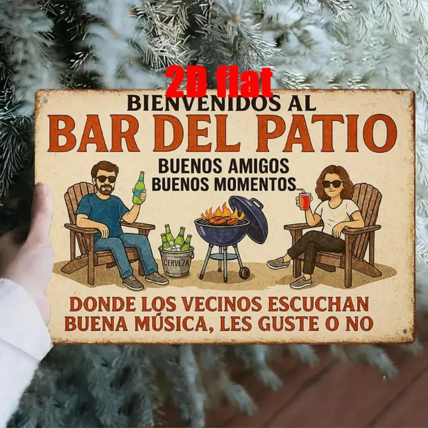 Vintage 2D Flat Metal Wall Sign Spain Welcome Terrace Bar Decor Iron Wall Ornament Suitable for Home Garden Balcony Outdoor Courtyard and Gift