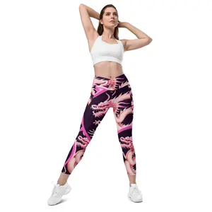 Crossover Pink Dragon leggings with pockets