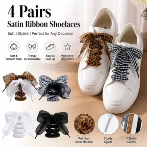 4 Pairs Satin Ribbon Shoelaces – Soft Fashion Shoe Laces for Sneakers, Casual Shoes – Ideal for Women & Girls
