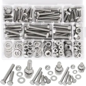 240pcs Hex Head Bolt Set, M4/m5 Stainless Steel Full Thread Machine Screws, Nuts and Washers Kit, Durable Fasteners, Heavy Duty Bolts, Hex Cap Screws