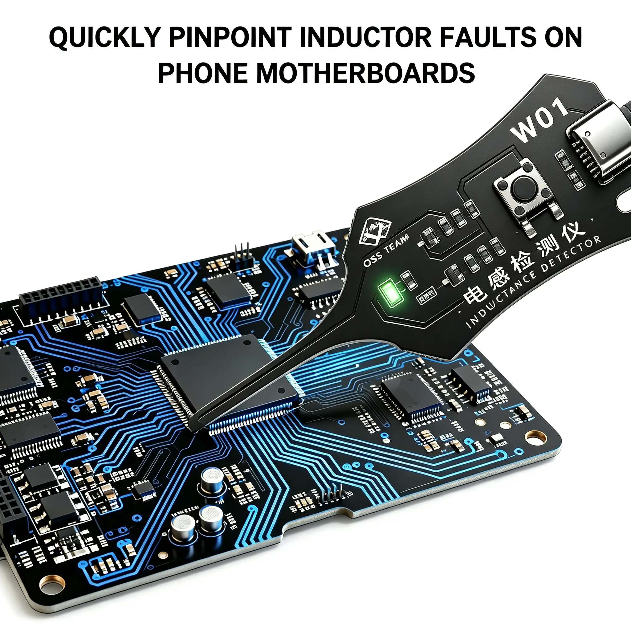 Electromagnetic Induction Inductance Tester W01, Type-C Interface Phone Motherboard Repair Tool, Quick Inductor Fault Inspection Detector for PCB Circuit Board Maintenance