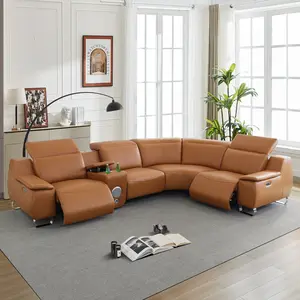 Orange Yellow Technical Fabric 5-Piece Intelligent Recliner Sofa Set, Modern Living Room Furniture Set with Soft Cushions, Easy-Clean Upholstery, Ideal for Home Theater & Family Lounge Space